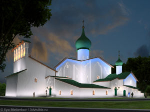3D визуализация Церкови Богоявления Господня с Запсковья города Пскова